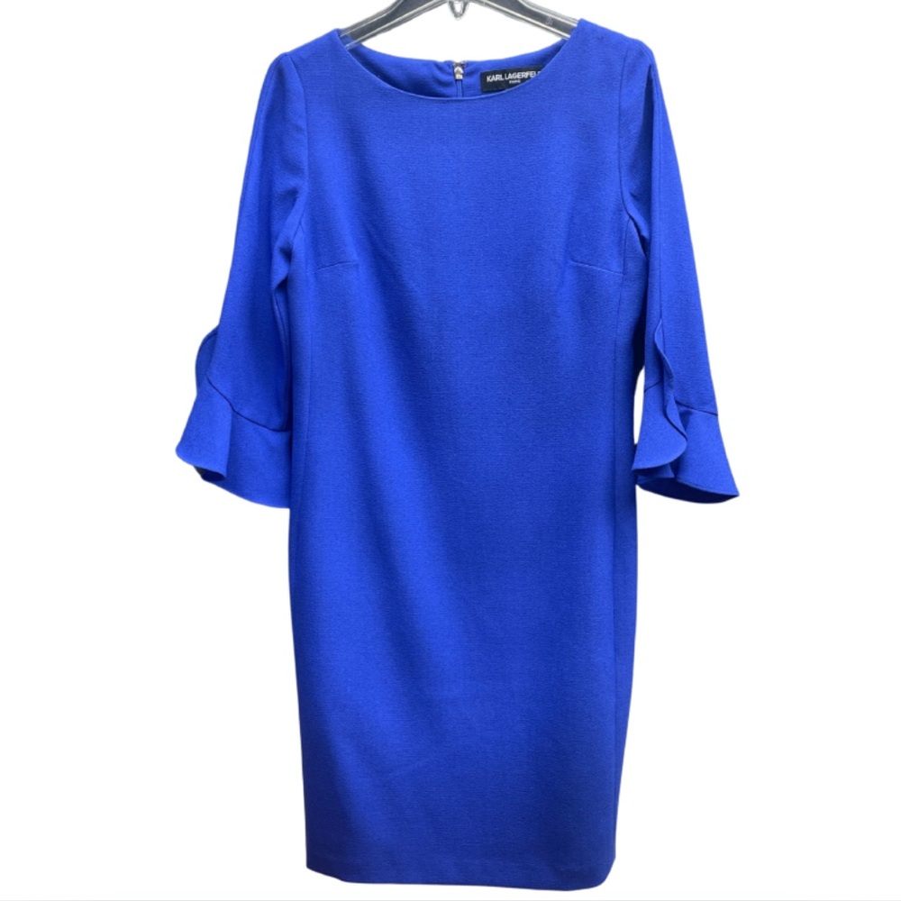 Karl Lagerfeld Blue Ruffle Sleeve Sheath Dress Sz 6
